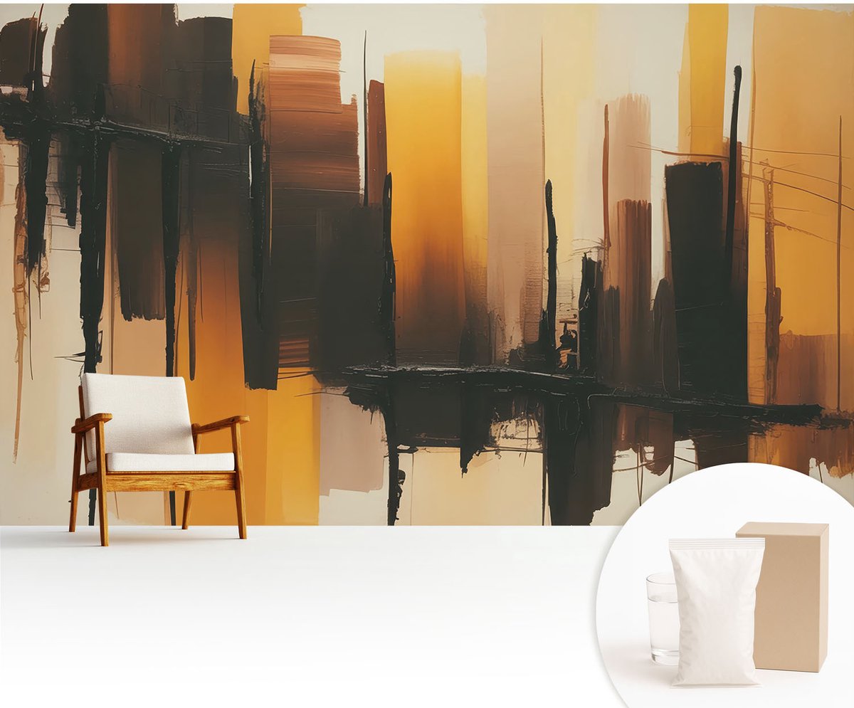 Wallfluent Fotobehang - Bruin Vliesbehang - 416x254 cm - Verticale Strepen Fotobehang Vlies - Woonkamer behang Abstractie - Muurschildering - Woonkamer behang