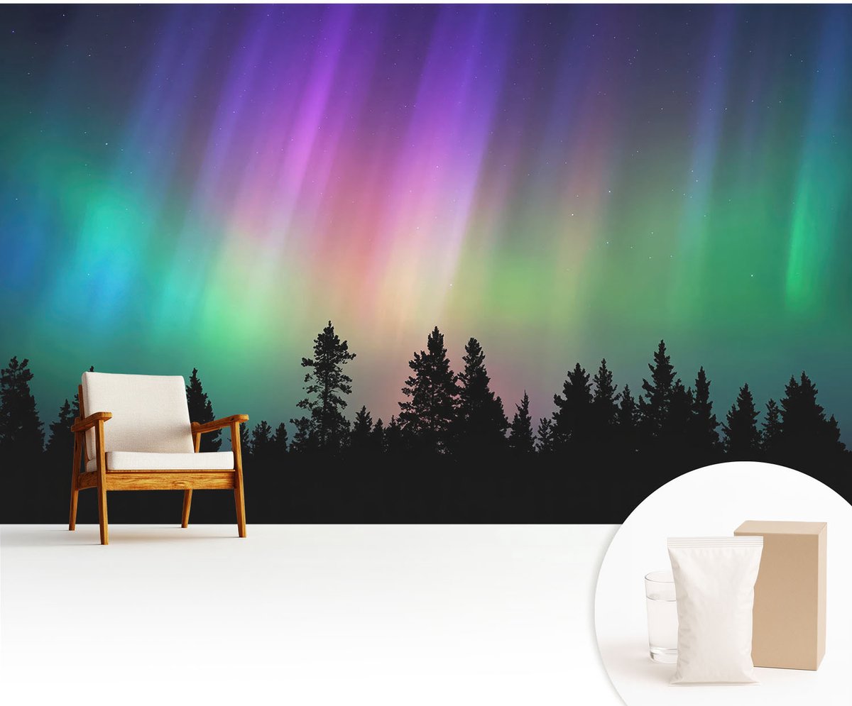 Wallfluent Fotobehang - Blauw Vliesbehang - 416x254 cm - Magische Hemel Fotobehang Vlies - Woonkamer behang Landschappen - Muurschildering - Woonkamer behang