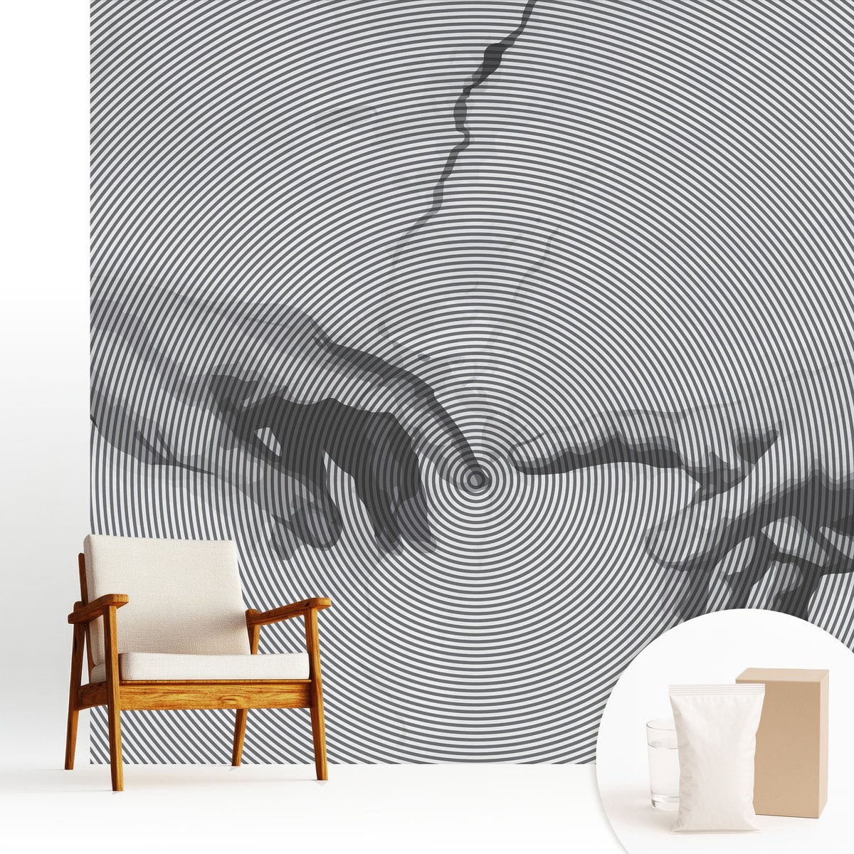 Wallfluent Fotobehang - Zwart-Wit Vliesbehang - 250x250 cm - Hypnotische Handen Fotobehang Vlies - Hal behang Deel - Muurschildering - Hal behang