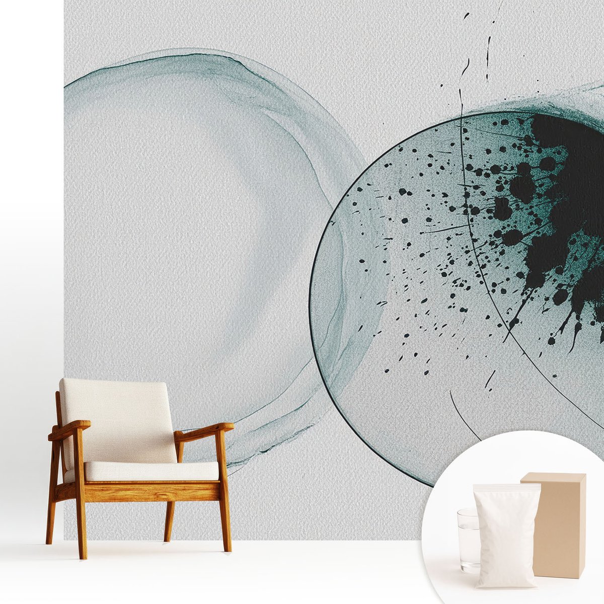 Wallfluent Fotobehang - Wit Vliesbehang - 250x250 cm - Groene Cirkels Muurschildering - Slaapkamer behang Abstractie - Fotobehang Vlies - Gang behang