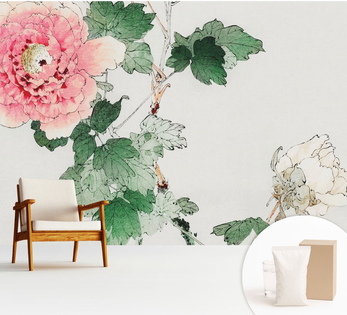 Wallfluent Fotobehang - Groente Vliesbehang - 312x219 cm - Subtiele Bloemen Fotobehang Vlies - Hal behang Bloemen En Planten - Muurschildering - Woonkamer behang