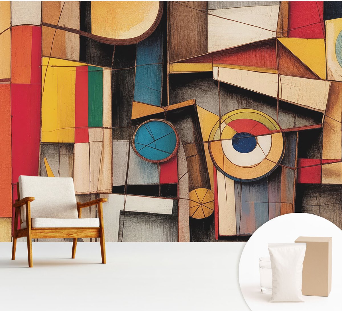 Wallfluent Fotobehang - Wit Vliesbehang - 312x219 cm - Geometrische Patronen Muurschildering - Slaapkamer behang Abstractie - Fotobehang Vlies - Slaapkamer behang
