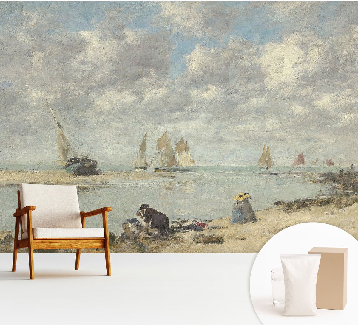 Wallfluent Fotobehang - Grijs Vliesbehang - 312x219 cm - Zeegezichten Fotobehang Vlies - Woonkamer behang Landschappen - Muurschildering - Hal behang
