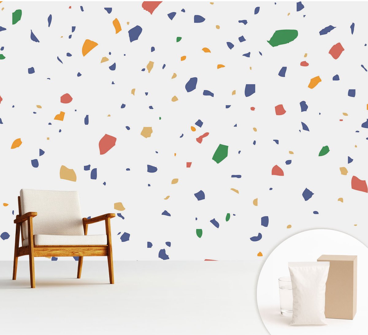 Wallfluent Fotobehang - Wit Vliesbehang - 312x219 cm - Regenboogstukjes Fotobehang Vlies - Woonkamer behang Achtergronden En Patronen - Muurschildering - Woonkamer behang