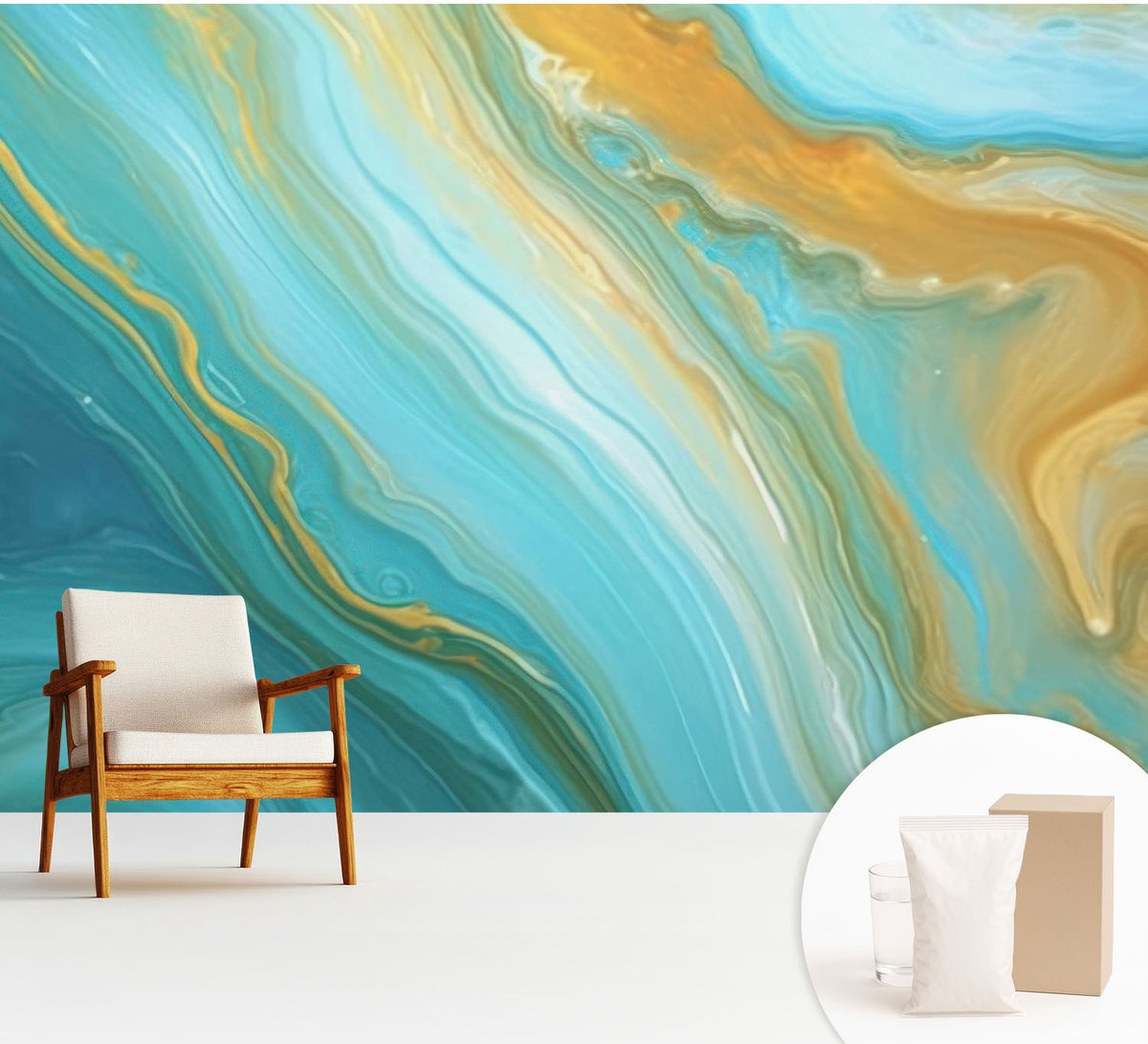 Wallfluent Fotobehang - Blauw Vliesbehang - 312x219 cm - Abstracte Golven Fotobehang Vlies - Hal behang Abstractie - Muurschildering - Woonkamer behang