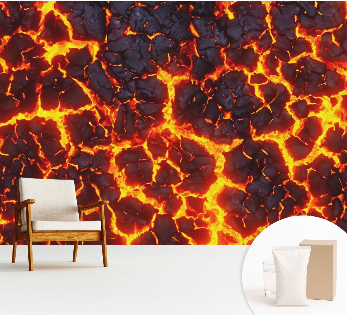 Wallfluent Fotobehang - Zwart Vliesbehang - 312x219 cm - Sterke Magma Fotobehang Vlies - Woonkamer behang Abstractie - Muurschildering - Woonkamer behang