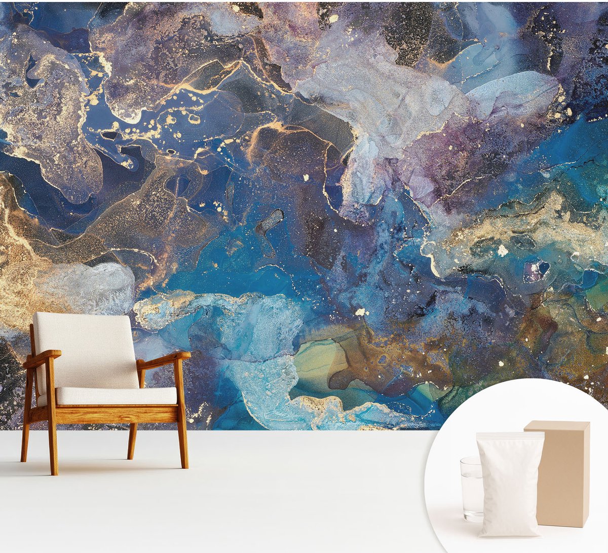 Wallfluent Fotobehang - Blauw Vliesbehang - 312x219 cm - Kosmisch Mozaïek Muurschildering - Gang behang Abstractie - Fotobehang Vlies - Slaapkamer behang