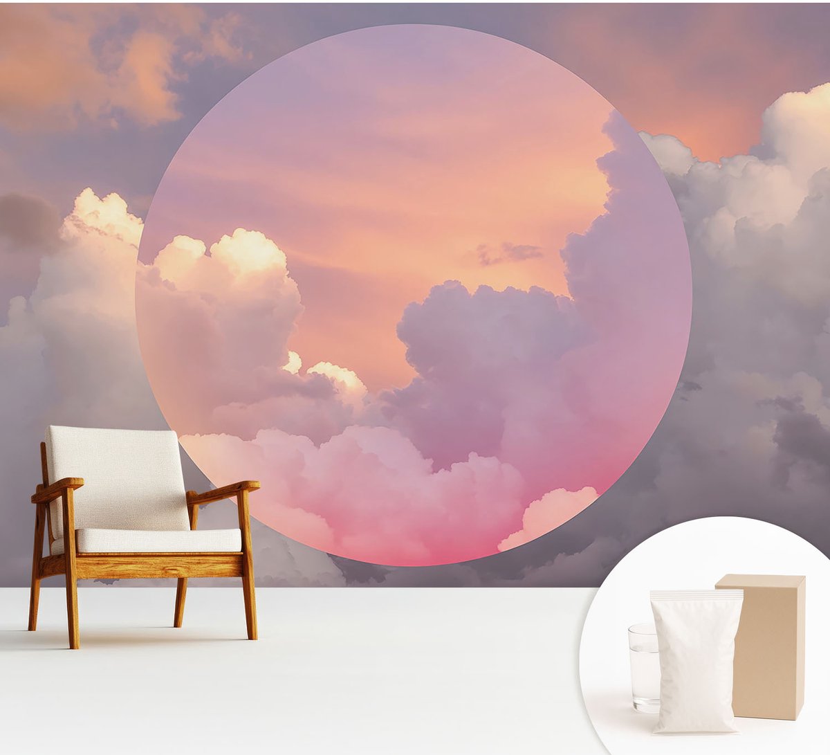 Wallfluent Fotobehang - Wit Vliesbehang - 312x219 cm - Etherische Wolken Fotobehang Vlies - Woonkamer behang Abstractie - Muurschildering - Woonkamer behang