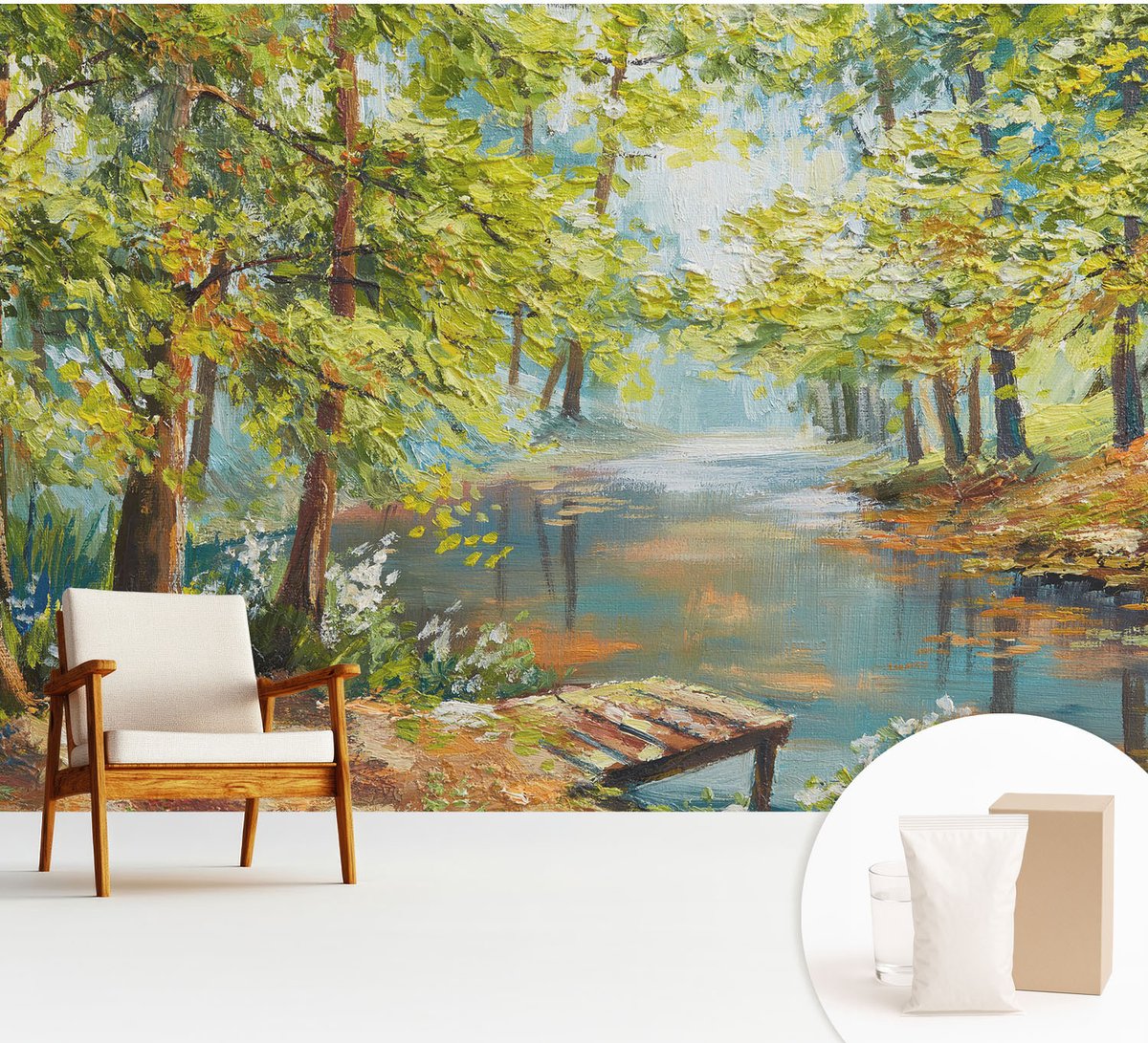 Wallfluent Fotobehang - Groente Vliesbehang - 312x219 cm - Idyllisch Meer Fotobehang Vlies - Hal behang Landschappen - Muurschildering - Woonkamer behang
