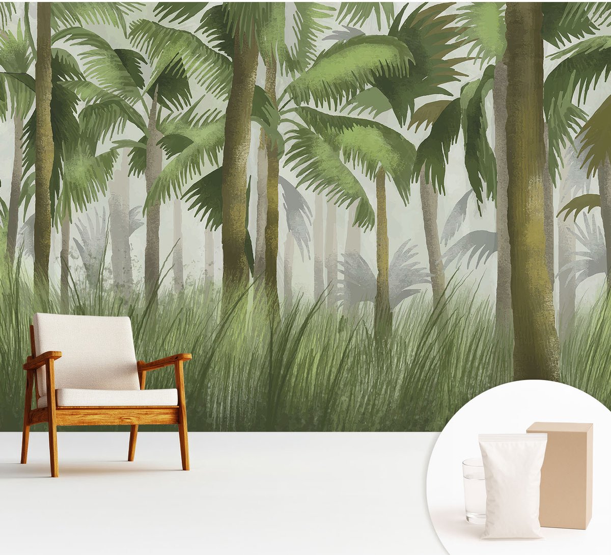 Wallfluent Fotobehang - Groente Vliesbehang - 312x219 cm - Tropisch Bos Fotobehang Vlies - Woonkamer behang Bloemen En Planten - Muurschildering - Woonkamer behang