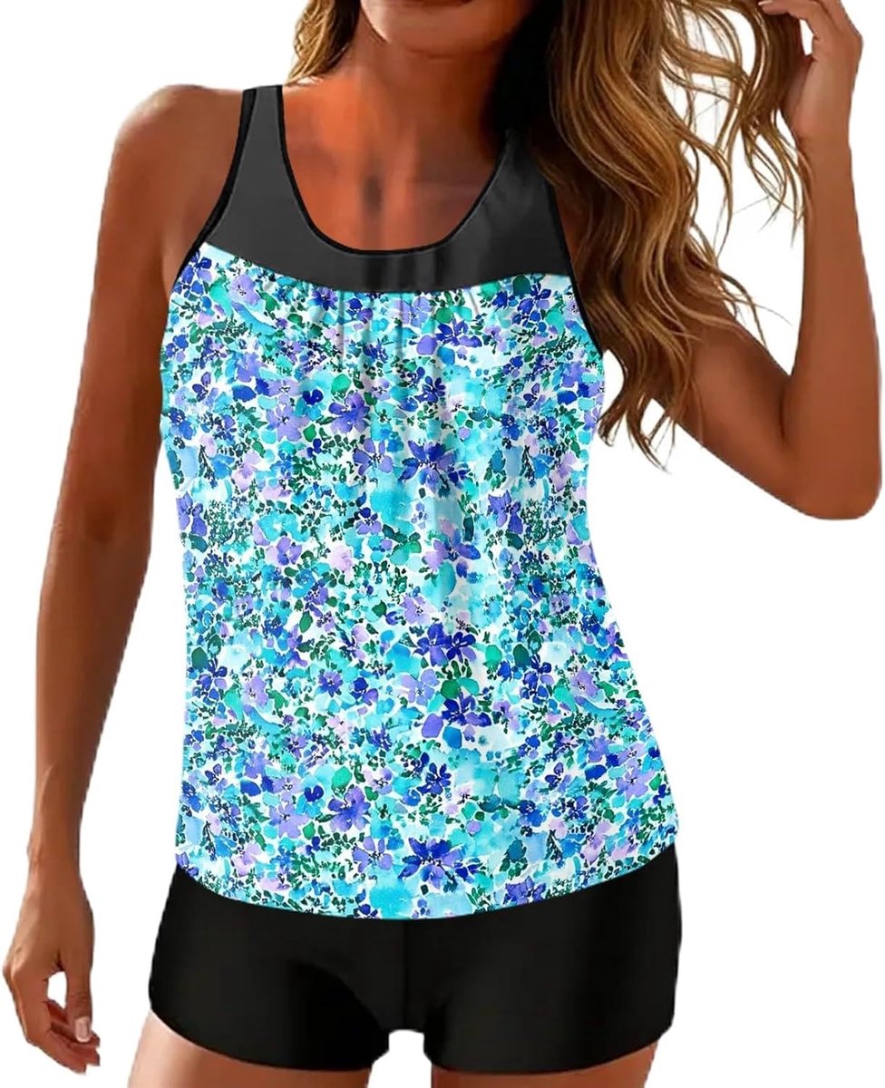 Tankini set met push-up bh en hoge taille bikinibroek