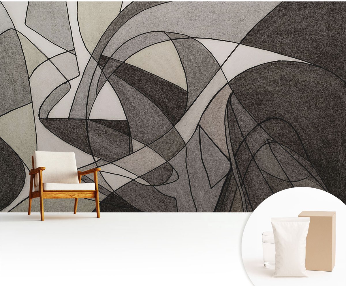 Wallfluent Fotobehang - Grijs Vliesbehang - 416x254 cm - Geometrische Abstractie Fotobehang Vlies - Woonkamer behang Abstractie - Muurschildering - Hal behang