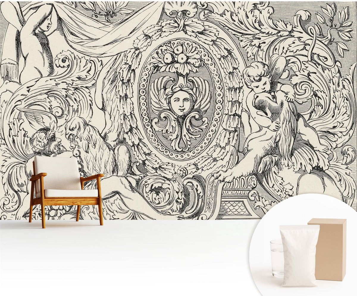 Wallfluent Fotobehang - Wit Vliesbehang - 416x254 cm - Een Overvloed Aan Ornamenten Fotobehang Vlies - Hal behang Deel - Muurschildering - Hal behang
