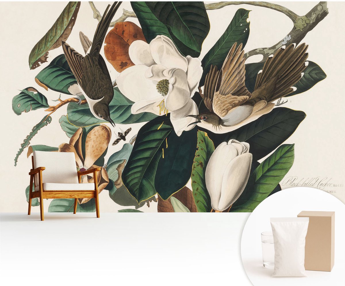 Wallfluent Fotobehang - Groente Vliesbehang - 416x254 cm - Vogels Magnolia'S Muurschildering - Slaapkamer behang Dieren - Fotobehang Vlies - Slaapkamer behang