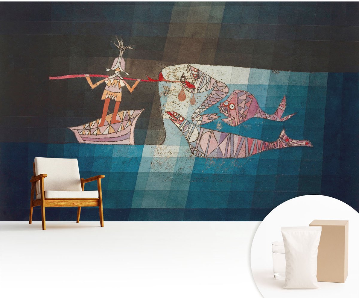 Wallfluent Fotobehang - Zwart Vliesbehang - 416x254 cm - Visser-Jager Fotobehang Vlies - Hal behang Deel - Muurschildering - Woonkamer behang