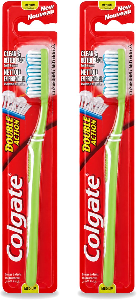 2 x Colgate - Tandenborstel - Double Action Medium - 1 Tandenborstel - Bulkverpakking - 2 stuks