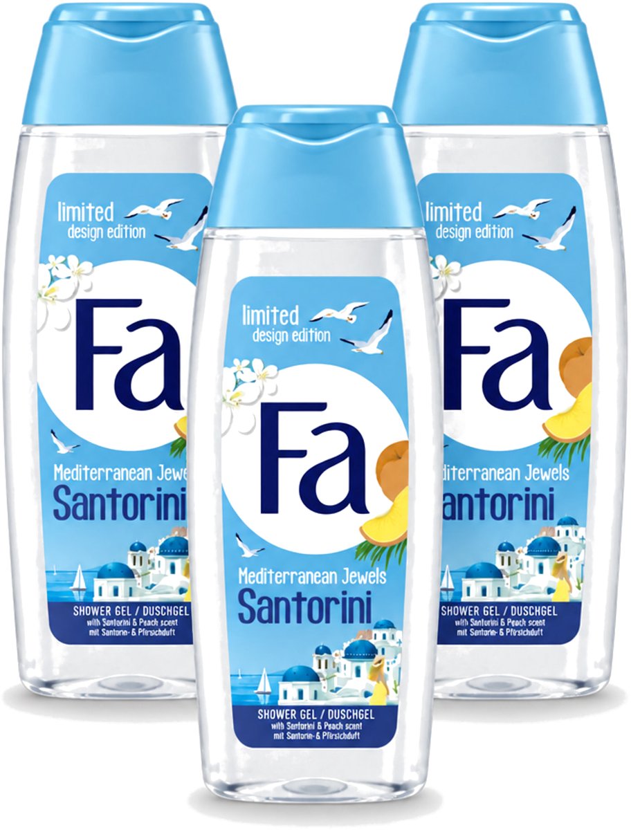 3 x Fa - Douchegel - Mediterranean Jewels Santorini - Verfrissend & Hydraterend - Verzachtend - 250 ml - Voordeelverpakking - 3 stuks