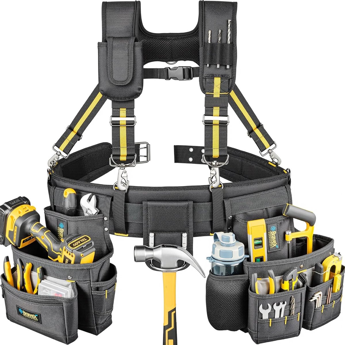 SnelShoppen - Pro Ultra Tool Belt Suspenders - 20 Pockets Y-Style Tool Belt - 1200D Ballistic Nylon - Duurzaam en Wear-Resistant voor Timmerman en Ele