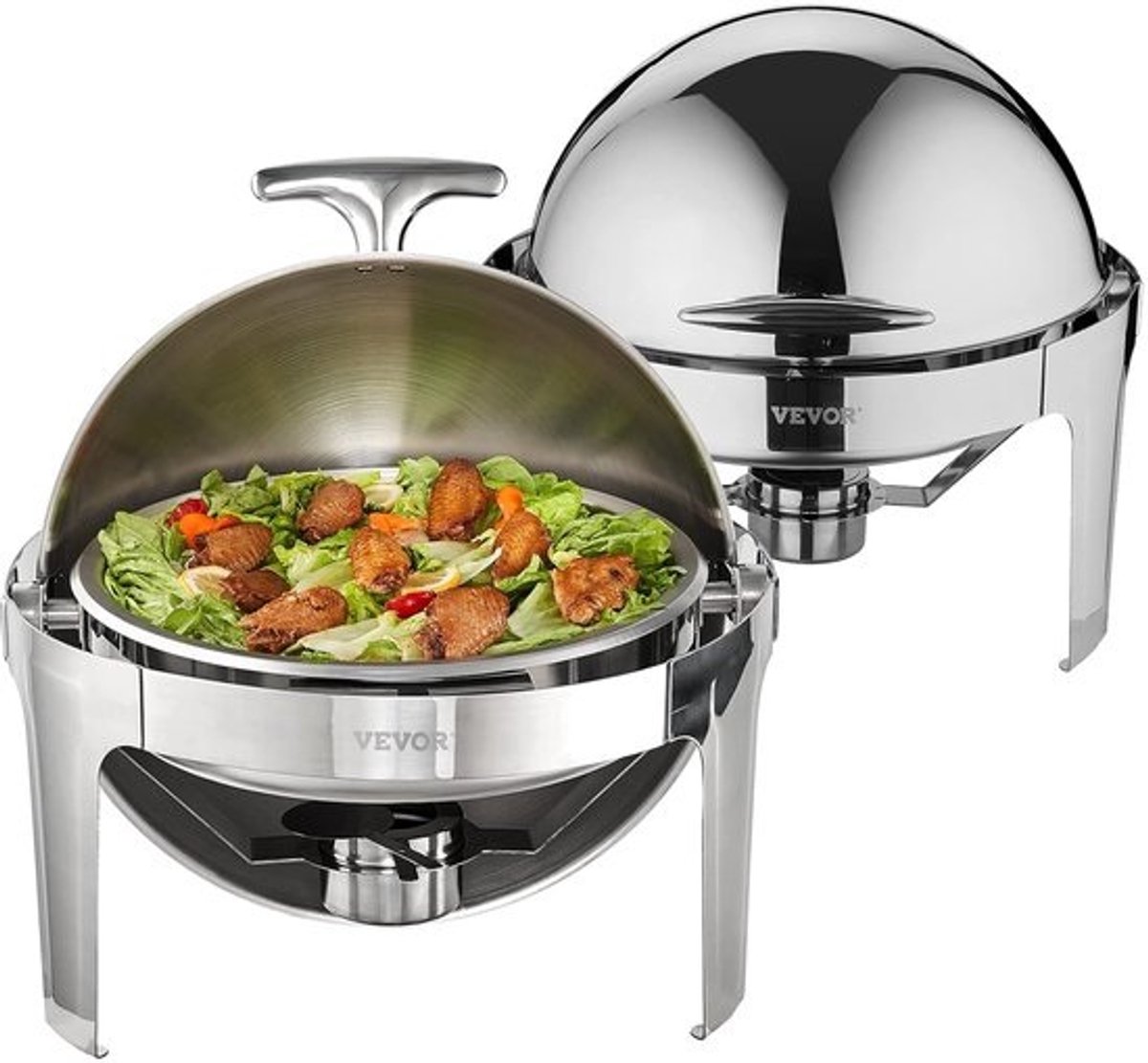 Cateringwarmer en server - Buffetset - Om eten warm te houden - Deksel van 90/180 graden - Capaciteit van 6 Qt - Zilver