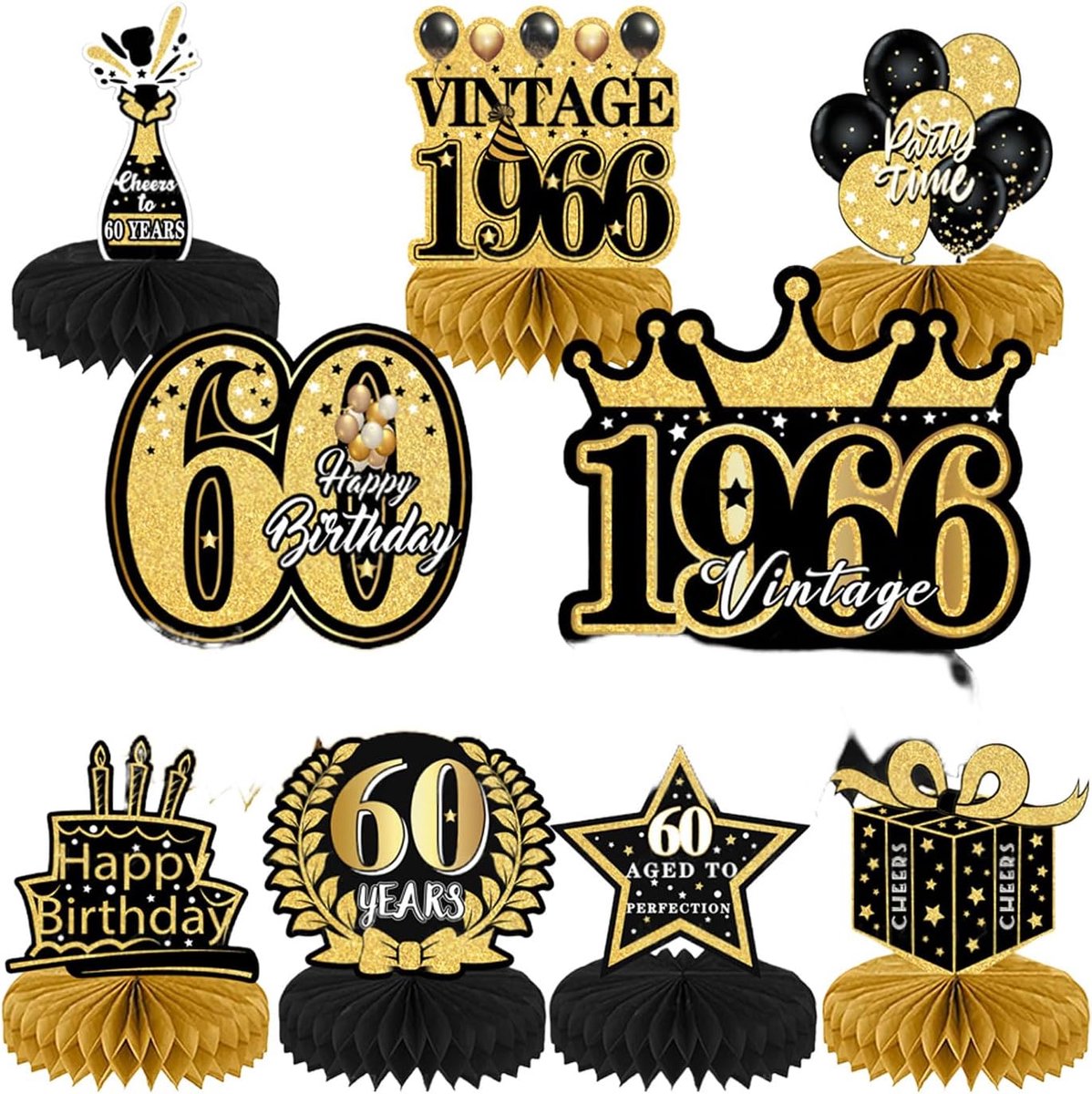 9 Stuks 60e Verjaardag Versiering 60e Feesttafeldecoratie 2026 Retro 1966 Waben Tafelversiering Terug Naar 1966 60e Jubileumdecoratie Voor Heren En