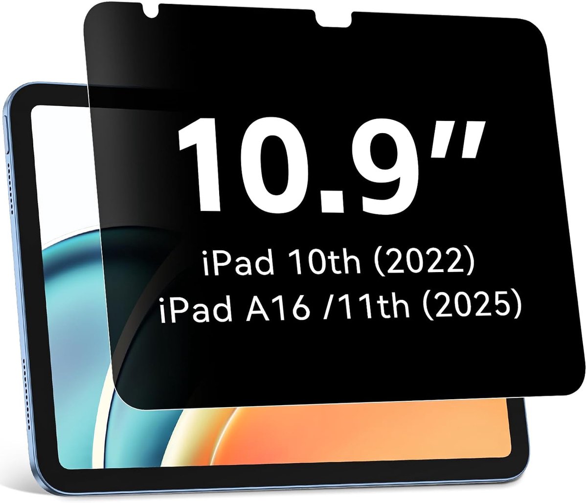 Anti-spionage-scherm voor iPad (A16) 11e/10e generatie 2025/2022 (10,9 inch), displaybescherming tegen spy blauw licht, hoge gevoeligheid zonder luchtbellen