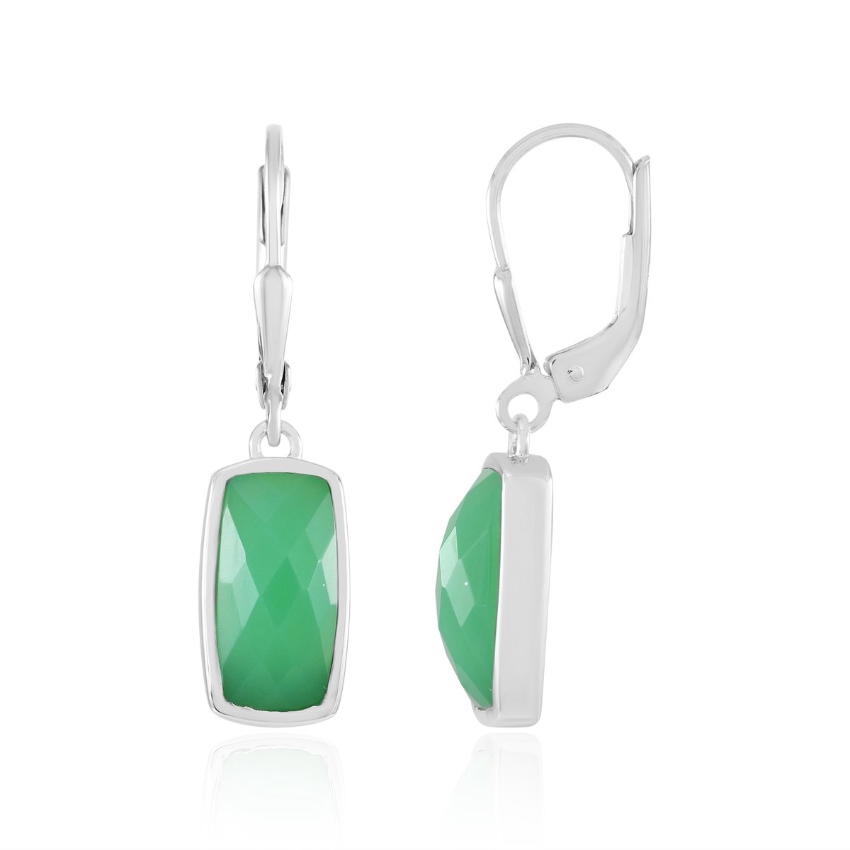 Cavill - Luxe Zilveren Oorbellen - 925 Sterling Rhodium - 6,75 ct Chrysopraas Antiek Schaakbord Geslepen - Bezelgezet Groen