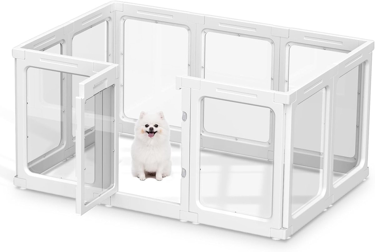 Hondenbox, 60 cm transparante huisdierbox voor binnen en buiten, draagbare zwaar belastbare puppy pennenhek voor kleine tot middelgrote honden - 10 panelen