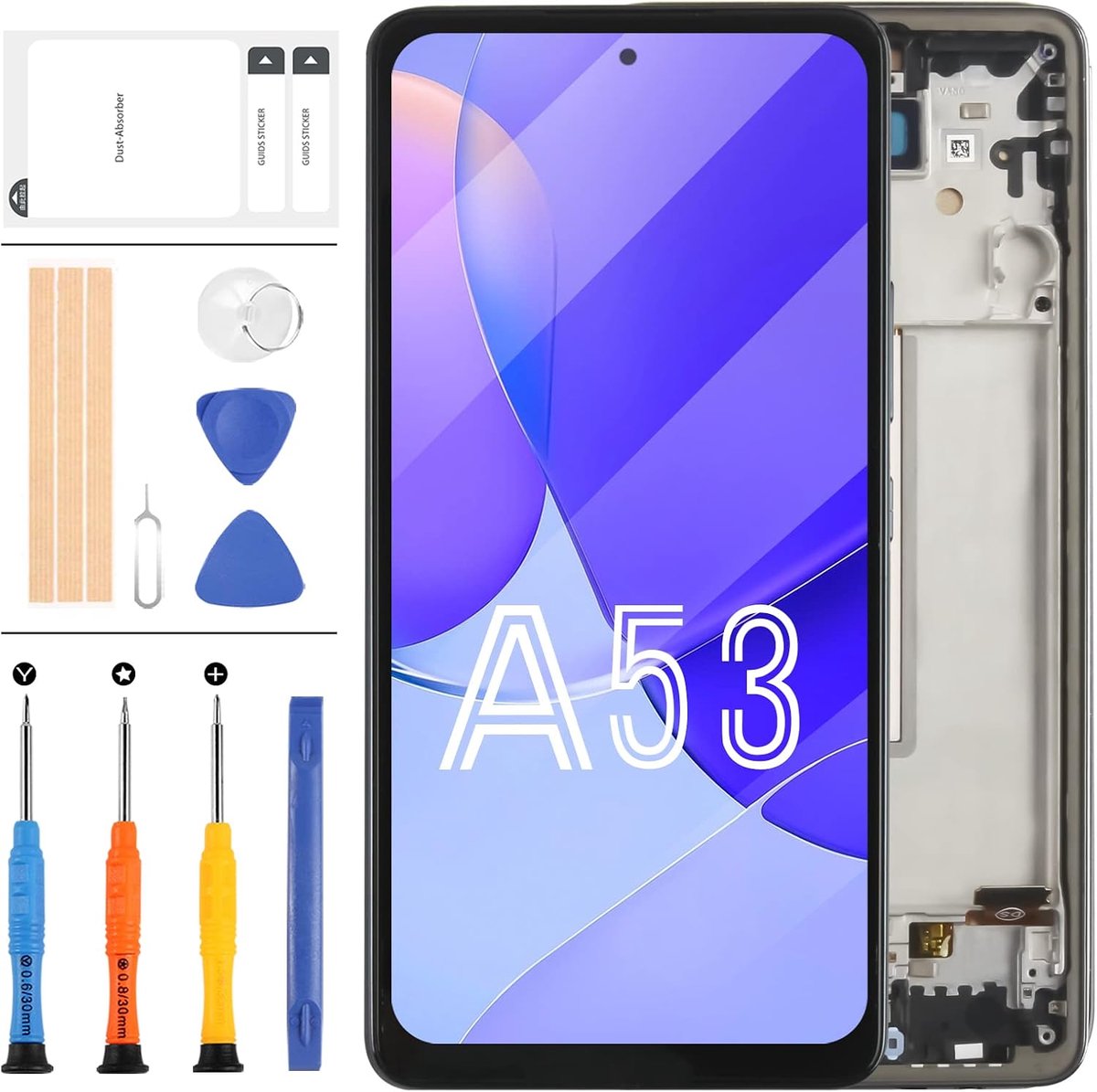 Displayreparatieset voor Samsung Galaxy A53 5G LCD-scherm, A536, SM-A536B, SM-A536U, montage van touchscreen-digitizer en display, INCELL-technologie, met frame