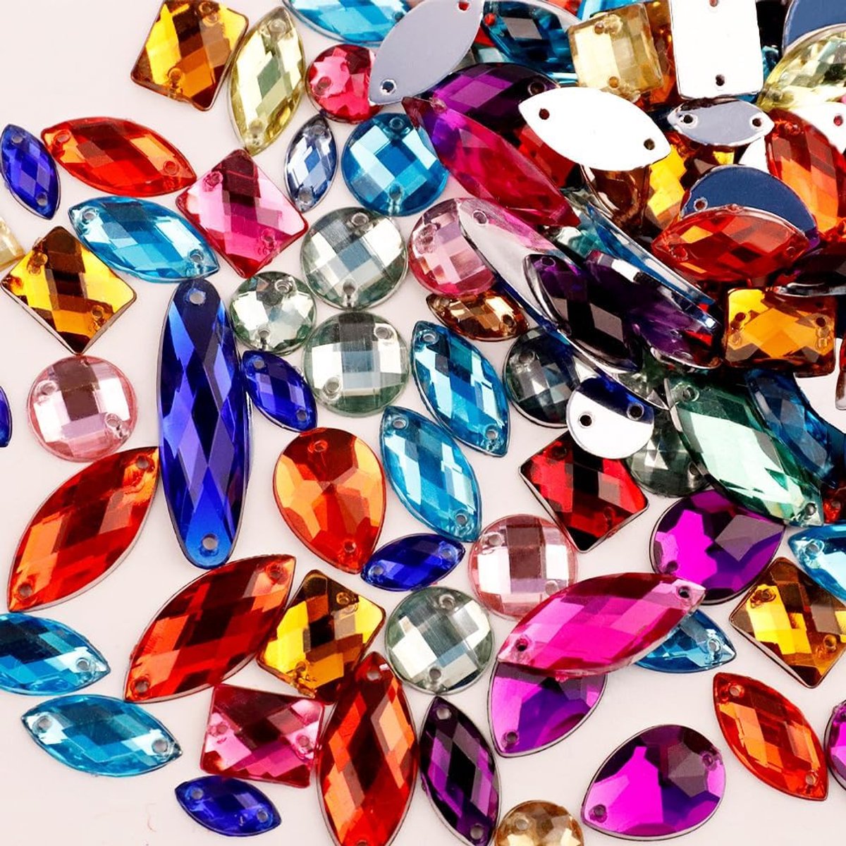 60 g Glanzende Steentjes Om Te Naaien, Gemengde Kleuren En Vormen Voor Kleding, Dubbele Gaten Flatback Naai Op Steentjes, Gemengde Maten Van 6 Mm Tot 27 Mm, Geschikt Voor Doe-Het-Zelf Ambachten