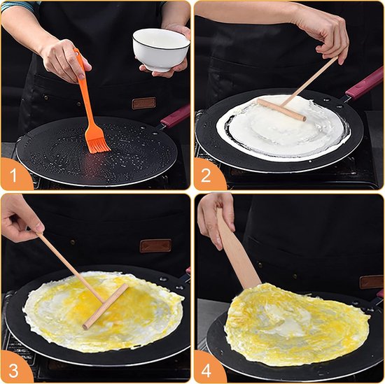 Spreider voor pannenkoek, deegverdeler met houten spatel, deeg, omeletten, 2 stuks — afbeelding 3