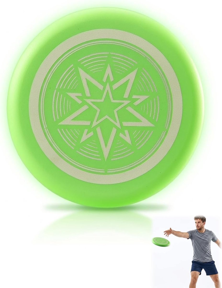 Sport-frisbee voor kinderen, 1 stuk, groen, zacht rubber, fosforescerend, afgeronde randen die letsel buiten voorkomen