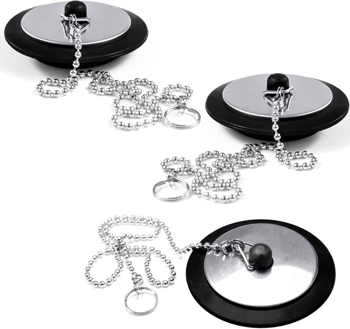 3 stuks universele badstekker, vervanging voor de badkamer met ketting, afvoerstop voor badkamer keuken, gootsteenplug vervanging