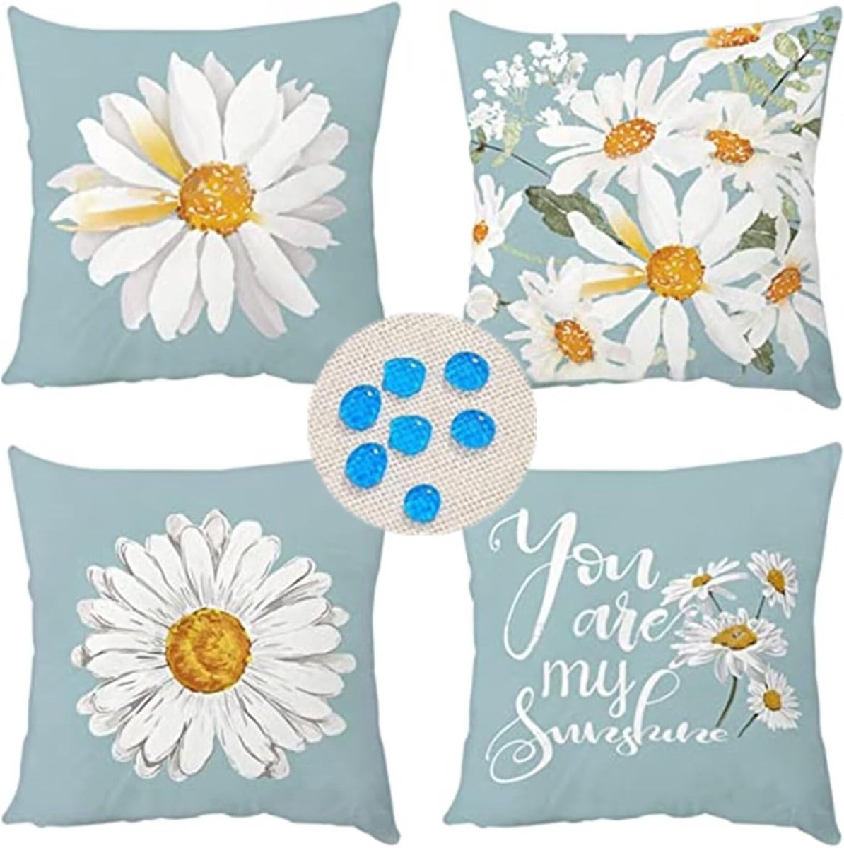 Kussenslopen Waterdichte Set van 4 Wit Madeliefje, Vierkant Dubbelzijdig Linnen Materiaal, Met onzichtbare rits, Kussens voor Patio Balkon Bank Boerderij Tuin Decoratief 55cm x 55cm