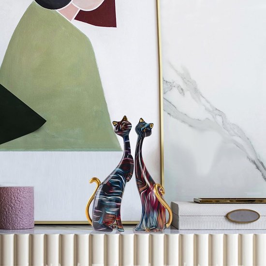 Kattenbeeld van hars voor kattenliefhebbers, perfecte decoratie voor thuis en op kantoor (graffiti) (blauw + geel) — afbeelding 3