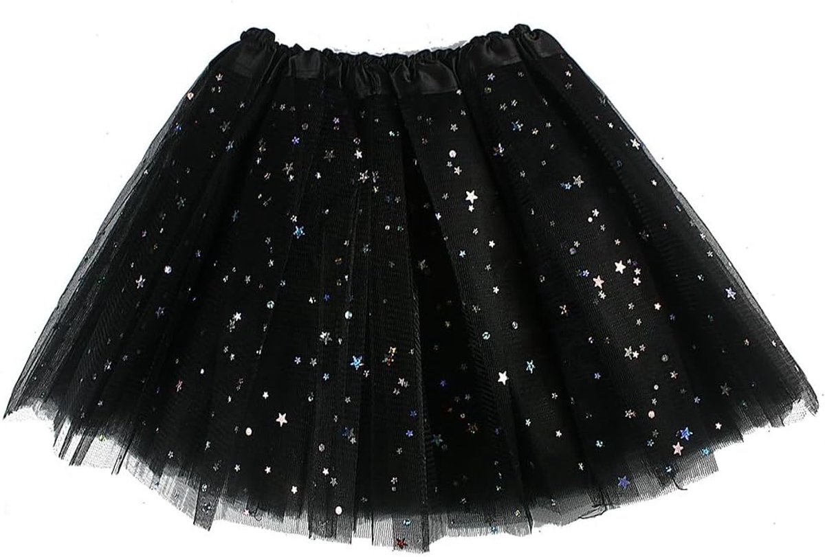Modieuze tule rok in roze tule rok 3 lagen tule rok met pailletten sterren volwassenen tieners tutu rok retro jaren 80 party carnaval party kostuum