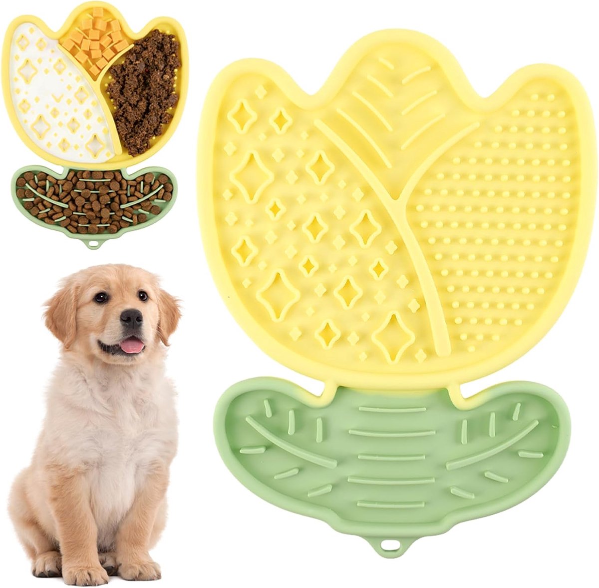Likmat voor honden, likmat voor honden met zuignap voor verlichting van angst, voor het baden, verzorging en training voor puppy's, siliconen van levensmiddelenkwaliteit, BPA-vrij (geel)