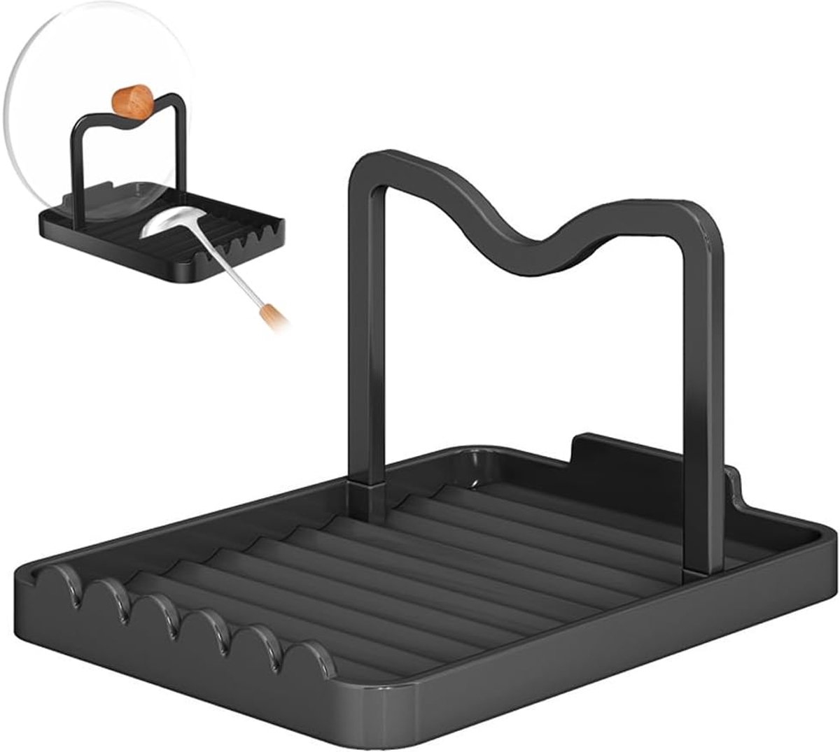 Stabiele kooklepel- en pannendekselstandaard van staal, praktische pannendekselhouder voor keuken, pannendeksel en lepel