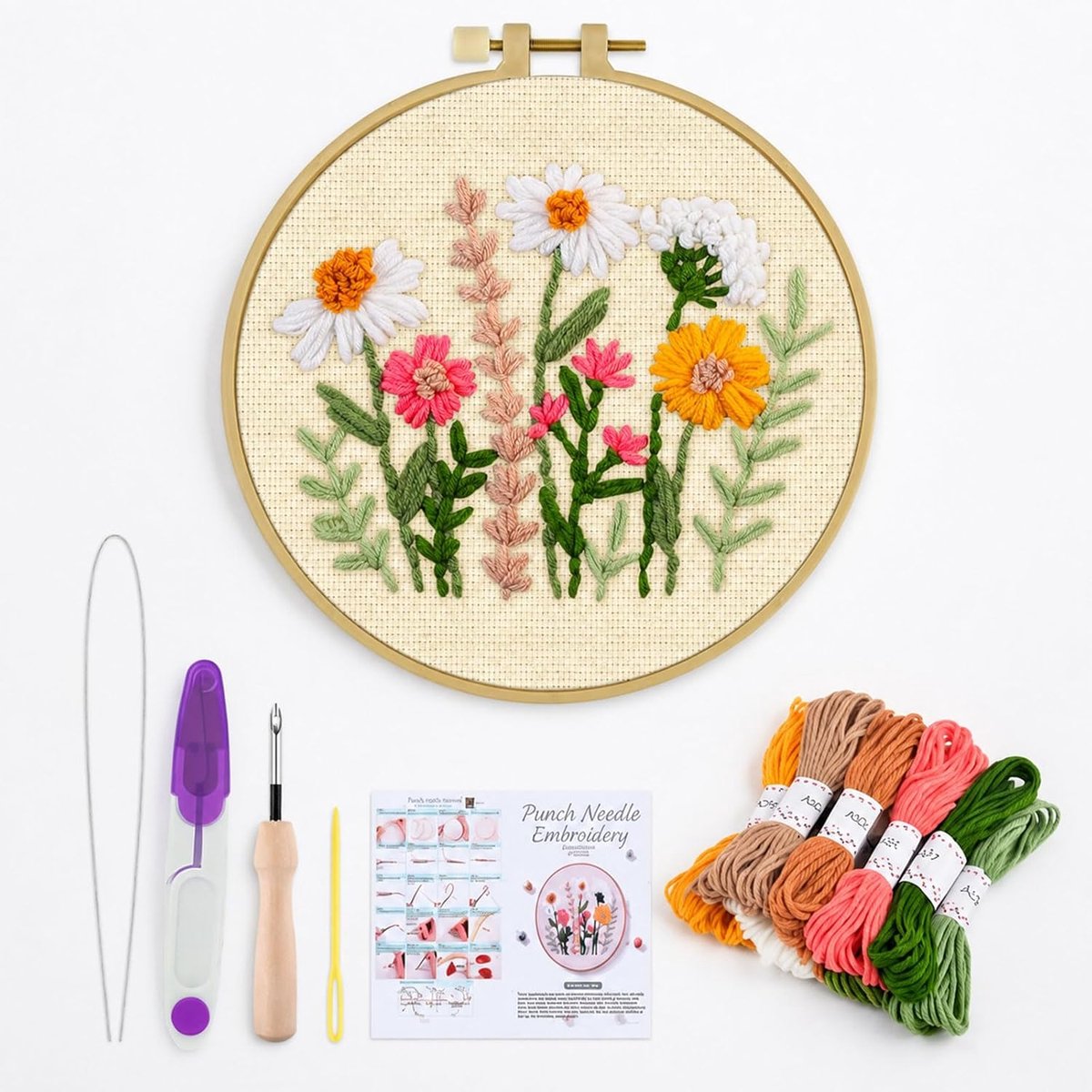 Needle Knutselset, Borduurgereedschap, Beginners DIY Bloemen Borduurset voor vrijetijdsknutselen, kunstlessen, wanddecoratie, cadeaus voor verjaardagen en feestdagen