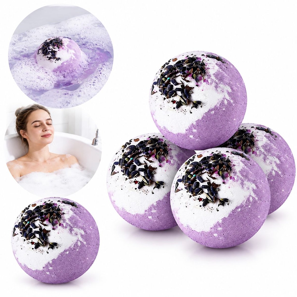 VHV - Bruisballen - 4 stuks - Lavendel badbommen - Natuurlijke organische spa - Bath bombs - Handgemaakte bruisende - voor ontspanning