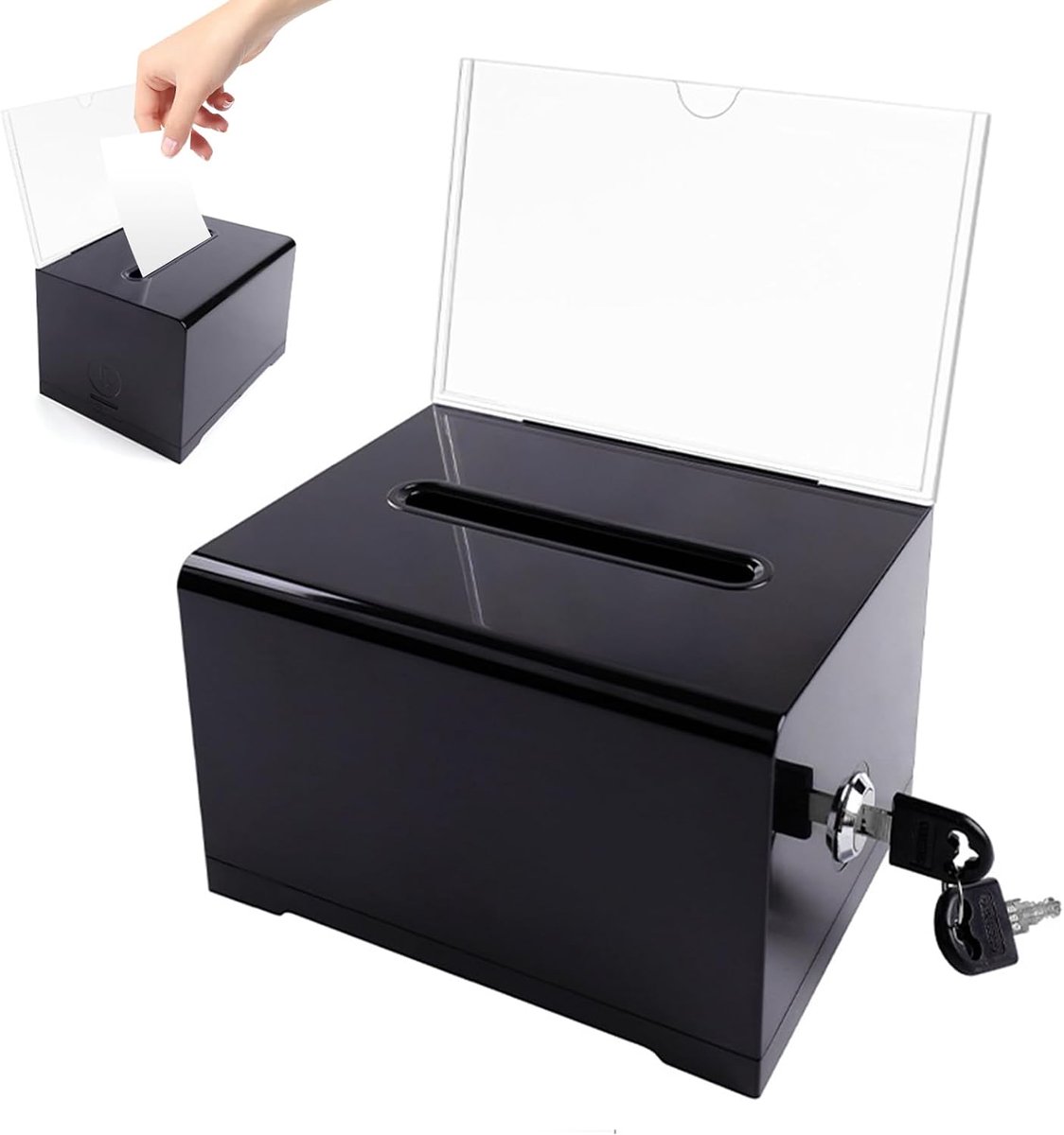 Acryldispenserbox, 16 x 10 x 12 cm, aanbevolen doos, stembus met slot - ShopVlot