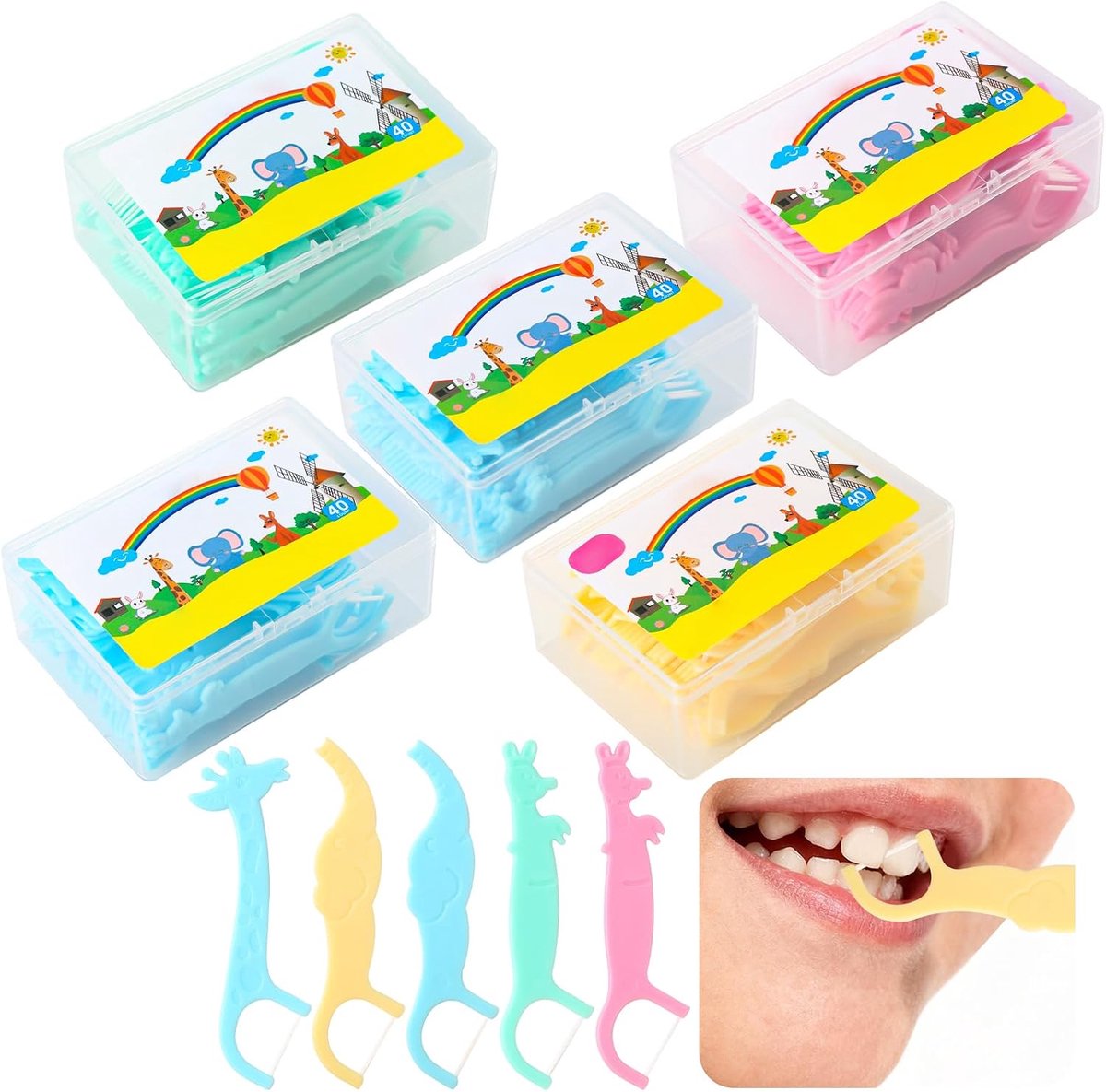 200 stuks flosssticks voor kinderen, tandzijde voor nauwe ruimtes tussen de tanden, kids floss sticks, antislip - ShopVlot