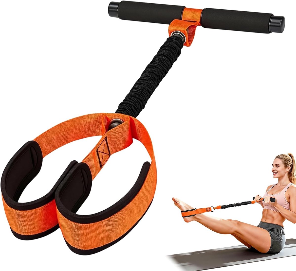 Pedaalweerstandsband met handgreep, buiktrainer thuis, voetpedaaltrainer - ShopVlot