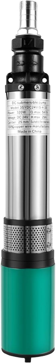 320 W diepe bronpomp DC 24 V roestvrij staal dompelpomp 5 m³/h maximale kop 25 m waterpomp voor fonteinen landbouw tuin irrigatie