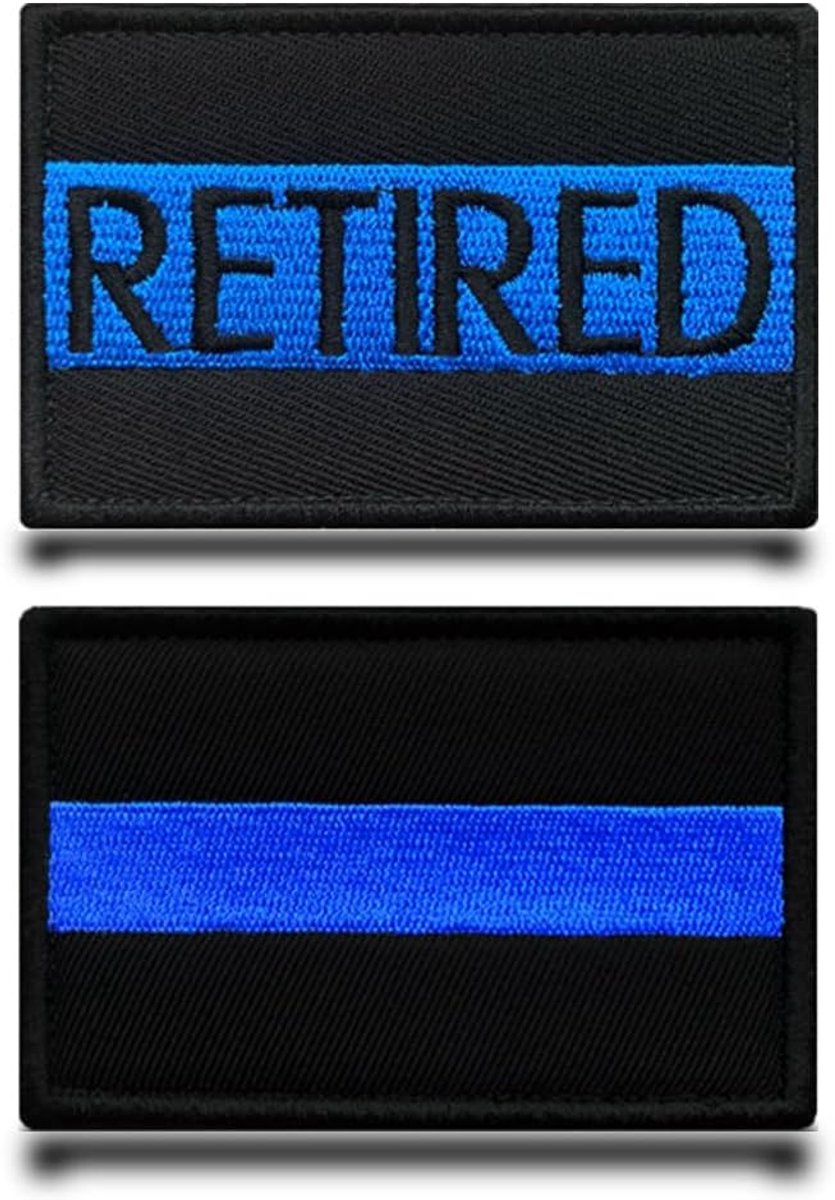 2 stuks "Retired" blauwe lijn vlag patch afneembare patches met Borduurwerk tactische militaire patch applicatie voor rugzakken jas jeans tassen vest hondenharnas kleding Borduurwerkband