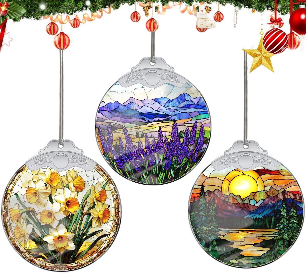 Kerstornamenten Van Kristal Om Op Te Hangen, Feestelijke Decoratie Van Acryl, Auto-Interieurdecoratie, Bloem, Handgemaakte Verzamelobjecten Voor Thuis, Feestjes En Als Cadeau Landschap