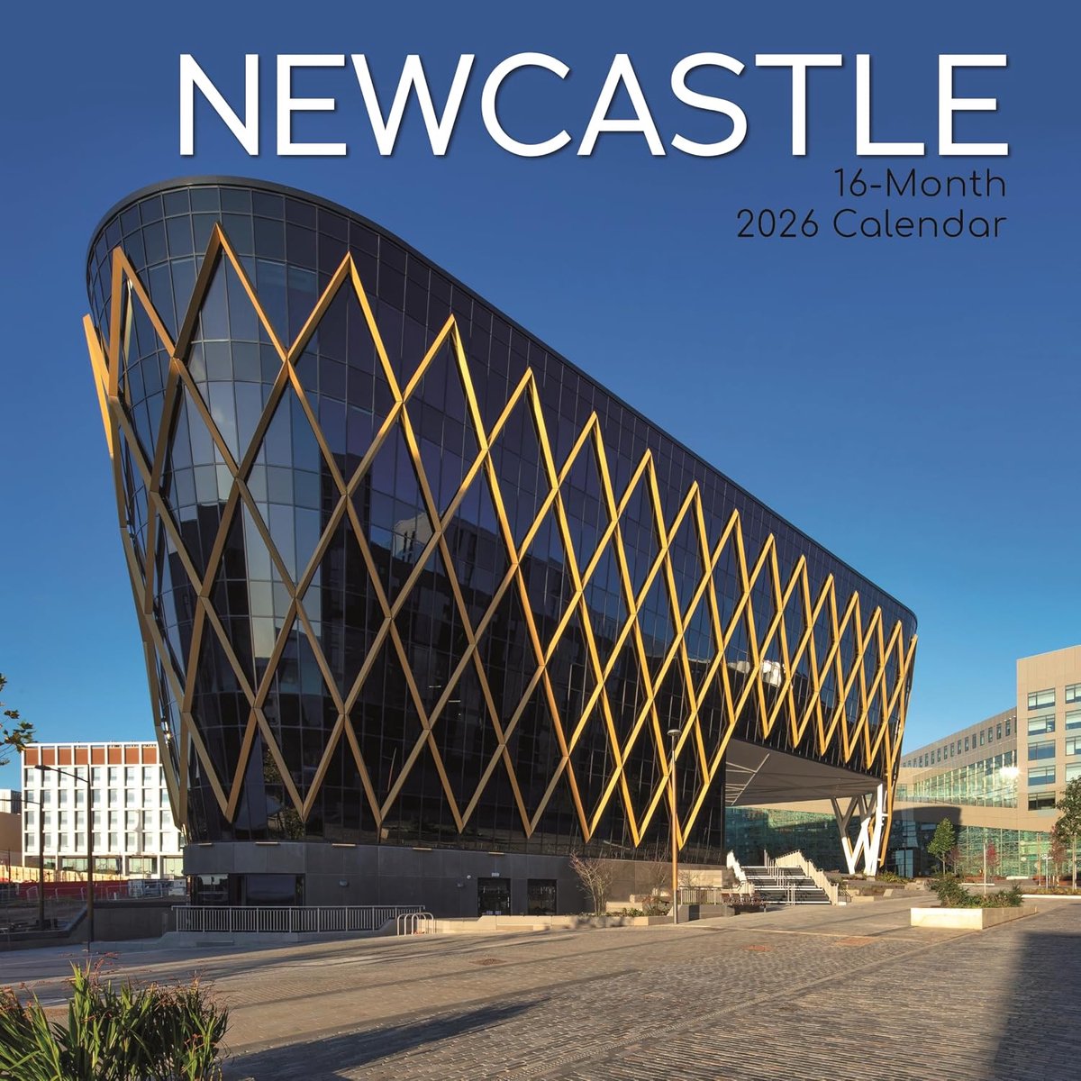 2026 Vierkante muurkalender, Newcastle, 16 maanden schilderachtig Groot-Brittannië thema met 180 herinneringsstickers (30 x 30 cm)