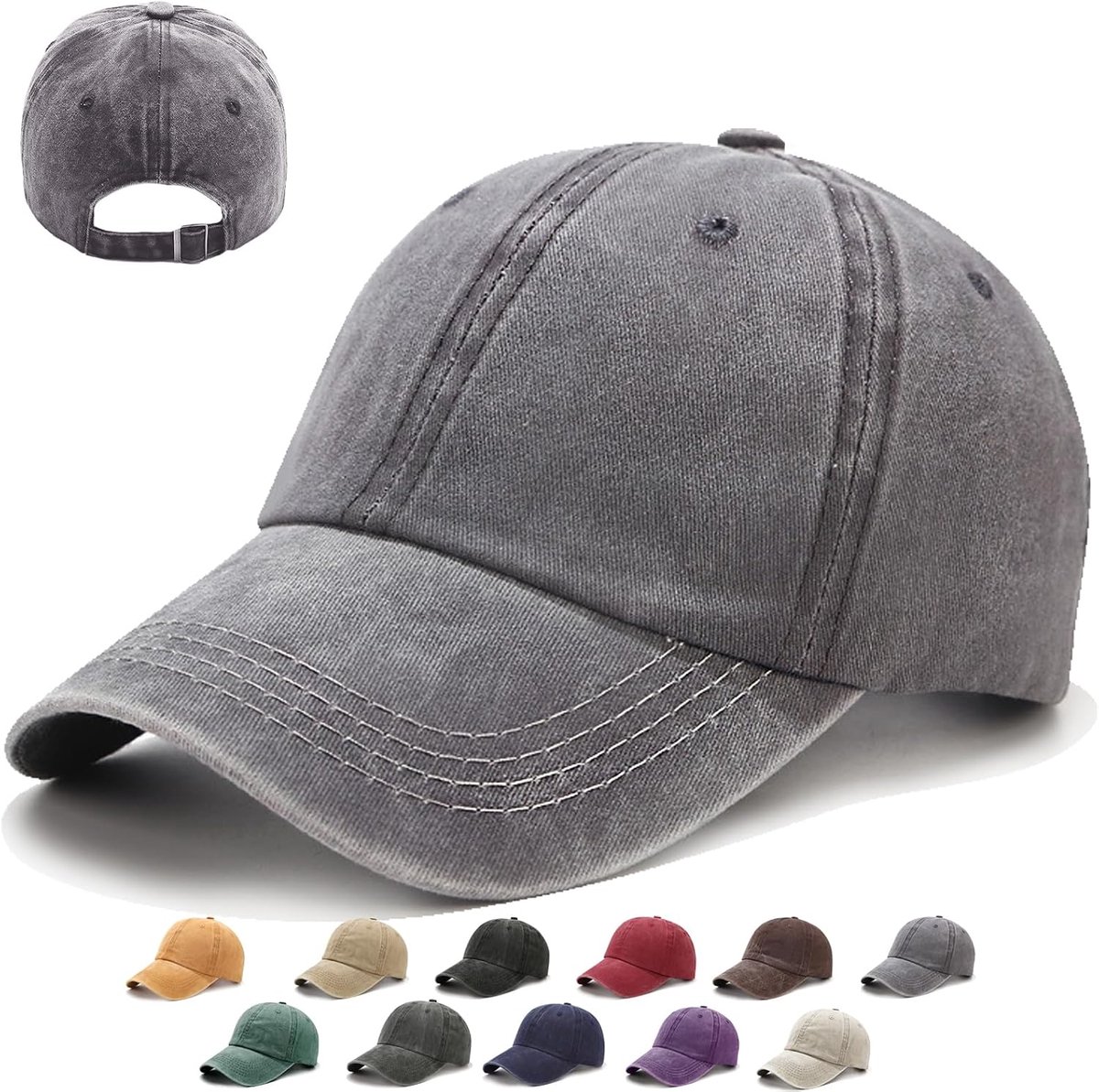 Baseballpet voor dames en heren, 1/2 stuks, eenheidsmaat, metalen sluiting, verstelbaar, 14 kleuren, vintage baseballcap, retro schildmuts, uv-bescherming, outdoor, reizen, vissen