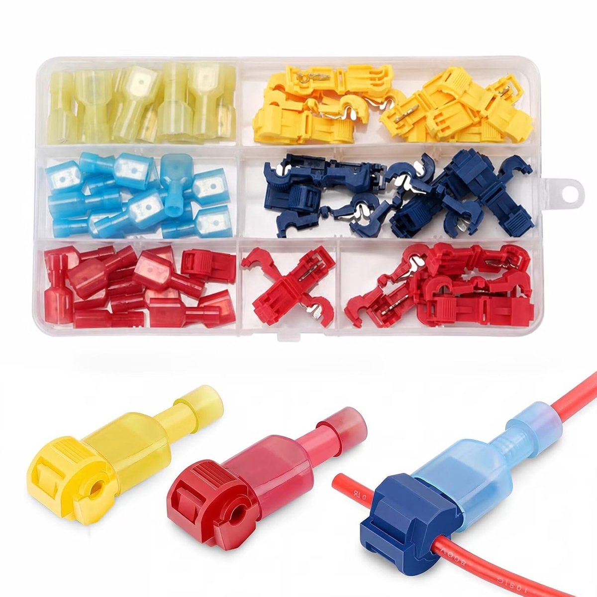 60-delige draadverbinderset - 30 T-tap-kabelverbinders + 30 platte stekkers - geïsoleerde nylon connectors - ShopVlot