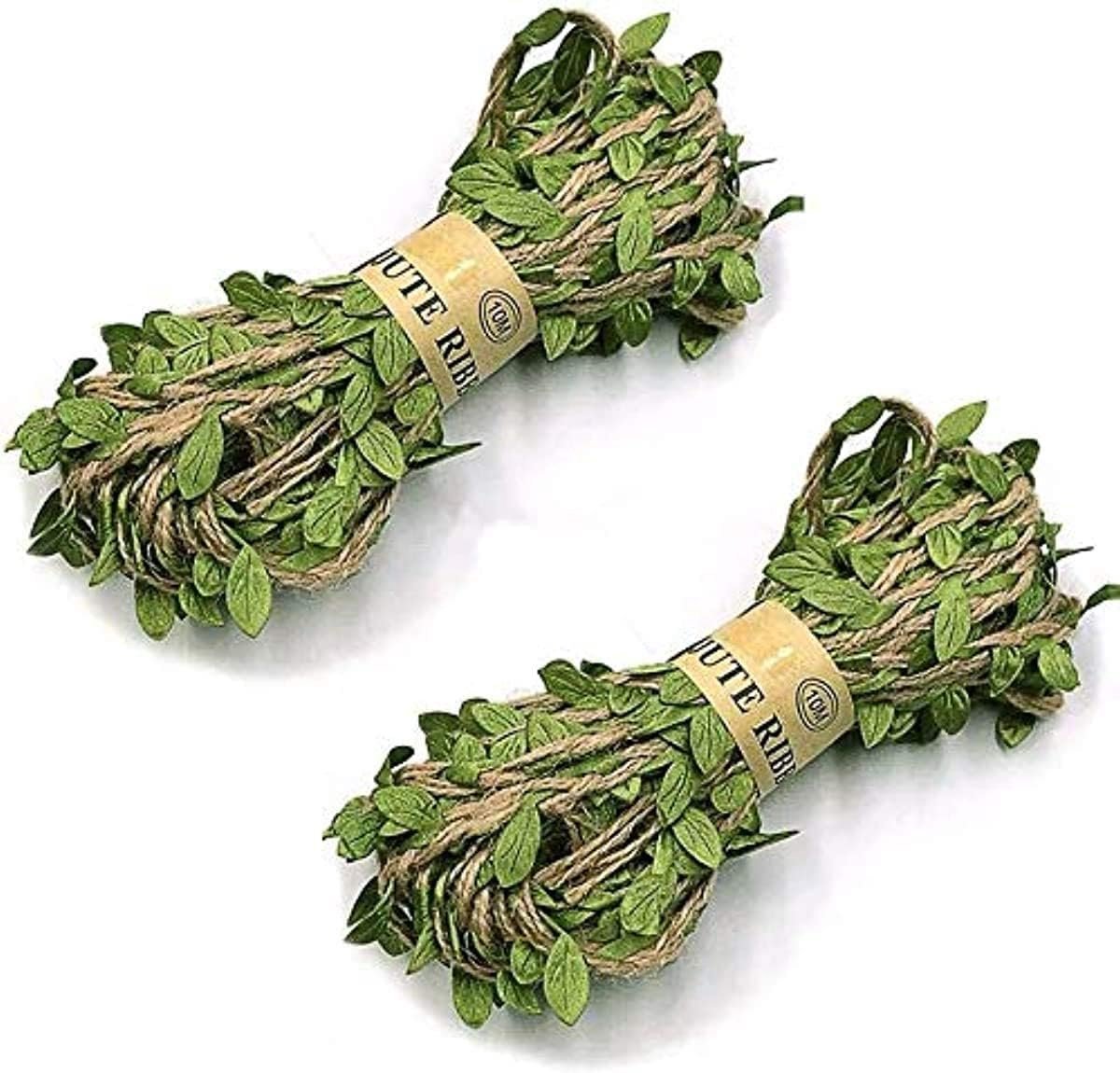 YKKJ Jute Cord with Leaf Artificial Vine, 2 Rolls 20 Meters, Artificial Leaves, Vine, DHZ Wreath Fake Leaves for - ShopVlot