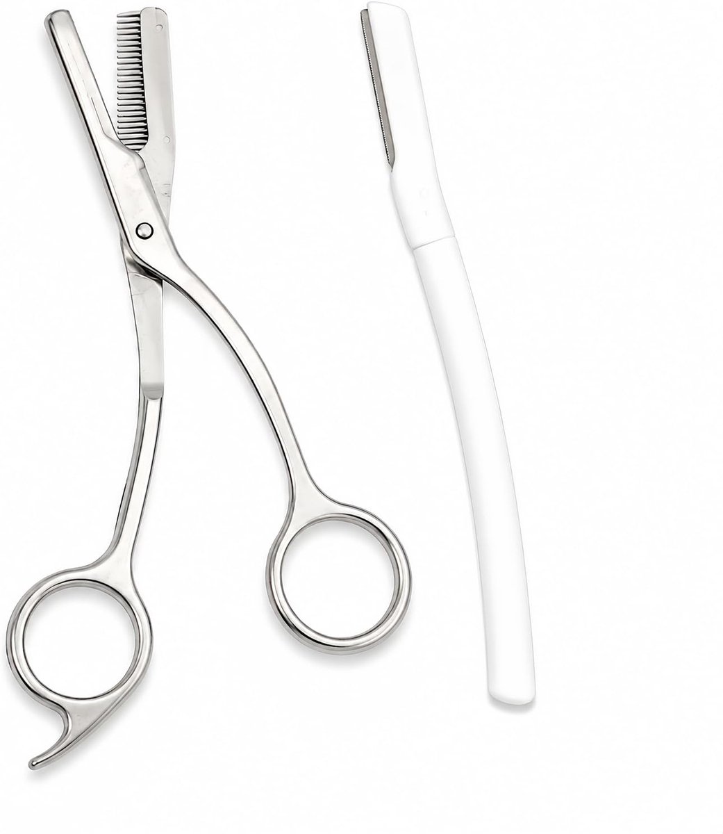 Wenkbrauwschaar met geïntegreerde kam, 2-in-1 roestvrij staal met wenkbrauwscheermes, wenkbrauwschaar, wenkbrauwkam - ShopVlot